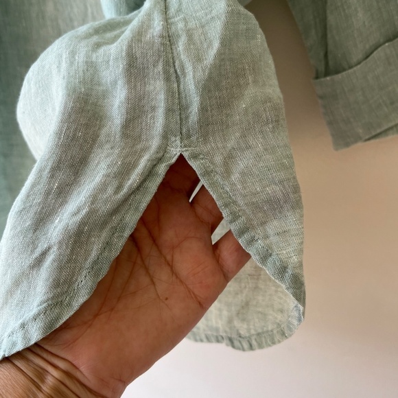 J.Jill Linen Woven Sage Tunic Relaxed Fit Blouse Summer V Neck Top Pocket Size L - Picture 7 of 10